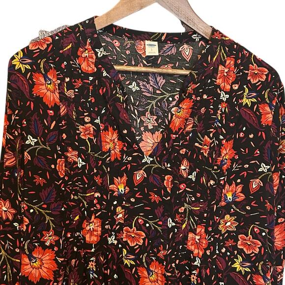 Old Navy Women Shift Dress L Black Abstract Floral Boho Cottagecore Whimsigoth - Picture 9 of 10